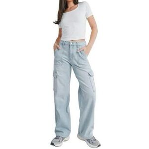 JBD. • Blue Light Wash High-Waisted Wide-Leg Cargo Jeans, 26